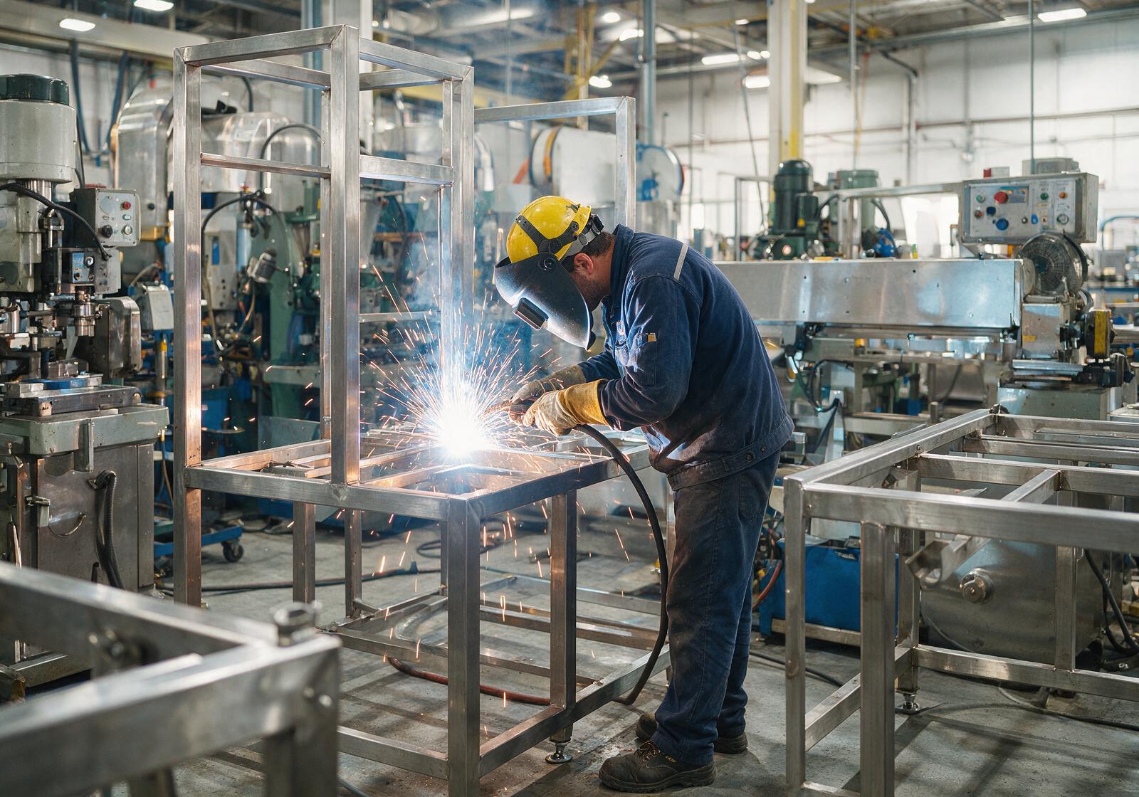 Fabrication of stainless steel slaughter line equipment