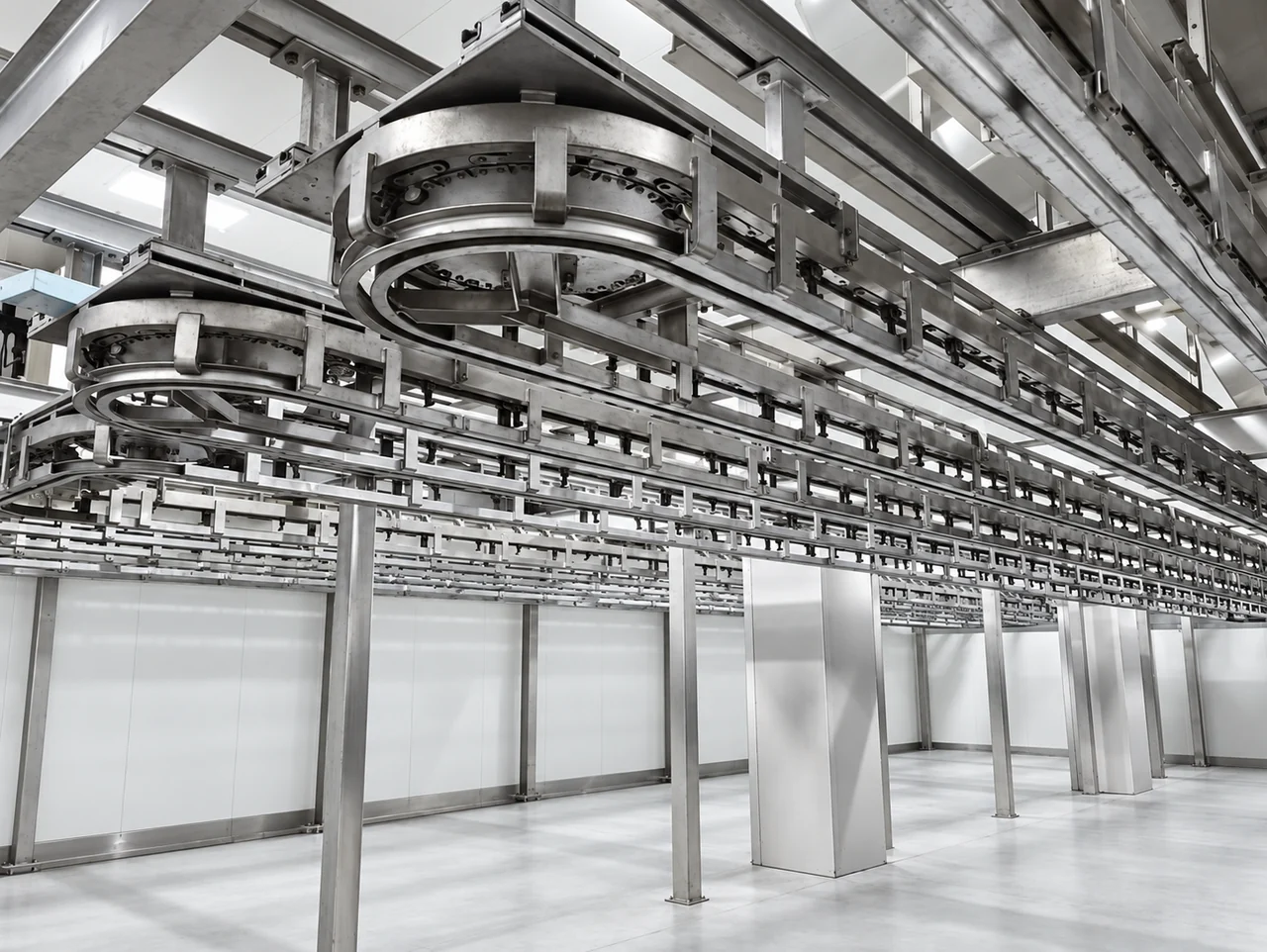Pig carcass pre-chilling conveyor arrangement